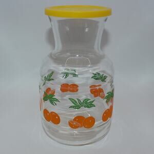 Anchor Hocking Orange Juice Glass Decanter/Carafe Vintage 1980'S w/Lid